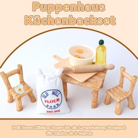 Gnome Door Accessories, Miniature Gnome Accessories 1/12 Miniature Dollhouse Eggs Rolling Pin Kitchen Baking Set, Mini Gnome House Table and Chairs, Christmas Gnome Accessories, Dollhouse Mini