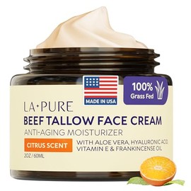 LA PURE Sebo de carne vacuna para la piel, crema facial de sebo alimentado con pasto con aloe vera, ácido hialurónico, incienso y vitamina E para hidr