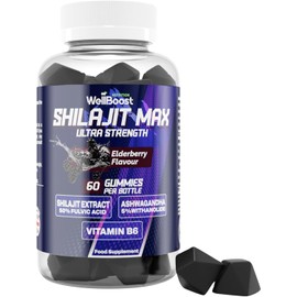 WellBoost Shilajit Max Gummies – 200mg Shilajit, 40mg Ashwagandha, 2mg Vitamin B6 – Vegan Elderberry Flavor for Energy, Vitality & Well-Being (1 Month Supply)