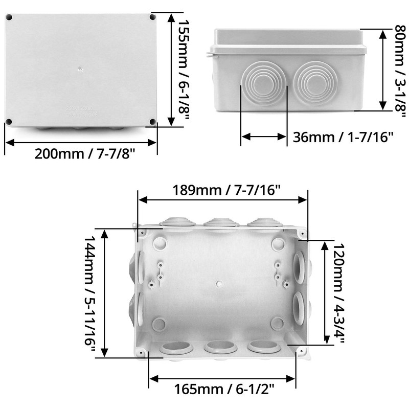 QWORK® Surface-Mounted Junction Box, Junction Box, Waterproof, Dustproof, IP65, ABS