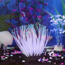 HoneTeek Fish Tank Decorations, Artificial Sea Anemone Aquarium Décor for Fish Tank, Silicone Coral Plant with Glowing Effect, Vivid Aquarium Plants for Betta Fish Tank Accessories Underwater