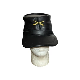 Civil WAR Real Cowhide Black Leather KEPI-HAT Adjustable Free Size Cap