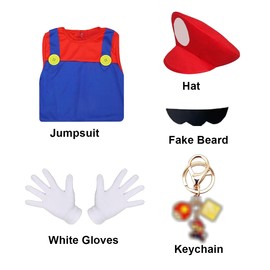 JMOCD Super Brothers Plumber Costume for Children, Super Brothers Plumber Cosplay for Carnival Parent-Child Dressing (Red - Children, XL)