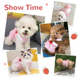 XGDMEIL Cute Strawberry Small Dog Dress with D-Ring Princess Lace Girl Female Dog Clothes Spring Summer Breathable Mesh Pet Puppy Cats Harness Dress for Shih Tzu Yorkies Chihuahua Maltese(Pink,Medium)