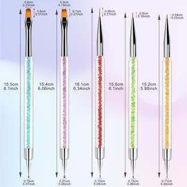 Wosyoodo 5 Pcs Nail Art Brushes, Doubel Ended Nail Art Brushes, with Nail Extension Gel Brush, Nail Dotting Tools, Point Drill Drawing Painting Tools Set, for Nail Art Design,Painting,Detailing