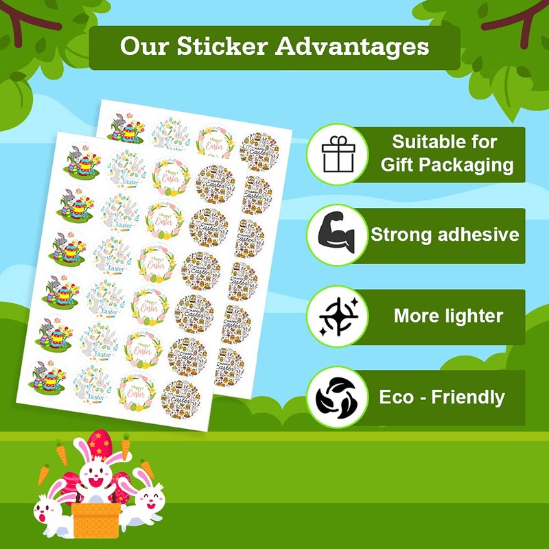 Pack of 48 Round Easter Sticker 45mm Ideal for Cards,