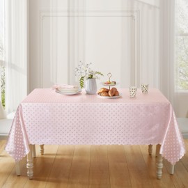 HommxJF Blush Pink Polka Dot Satin Table Cloth 52 x 52 Inches,Square Blush Pink Tablecloth Stain Resistant Wrinkle Free Silkly Soft Table Cloths for Dining Room, Indoor and Outdoor Use