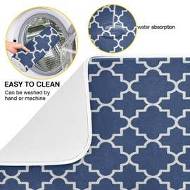Super Absorbent Dish Drying Mat Microfiber Fast-Drying Dish Mat 16" x 18" Kitchen Dish Drying Pad Watercolor Cute Navy Blue Moroccan