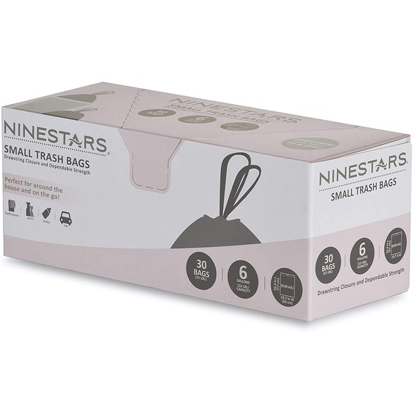 Ninestars NSTB-6-30 Extra Strong White Trash Bag w/Drawstring Closure, 6 Gallons / 20 L