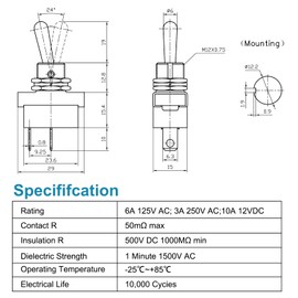 Heschen Metal Toggle Switch Flick Flip 12V 25A On/Off 2 Positon 2 Pin for Car Dash Light