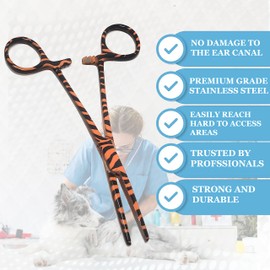 Dog Cat Pet Ear/Nose Hair Puller Grooming Hemostat Locking Forceps Straight Pliers, 5.5"(14cm) - Full Serrated Clamps - Made of Stainless Steel - Orange/Black Zebra Pattern - for Personal Use & Gifts