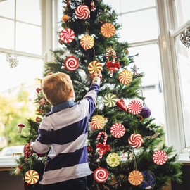 33pcs Christmas Decorations Candy Tree Ornaments - Colorful Candy Cane Lollipop Peppermint Hanging Christmas Ornaments for Xmas Tree Winter New Year Party Decor, Candies Themed Party Supplies