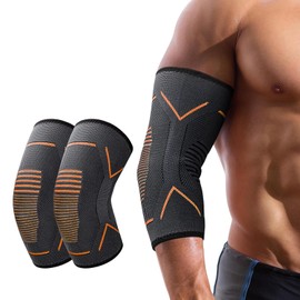 SSKHE Elbow Support for Men Women, 2 Pack Compression Arm Supports Sleeves Breathable Elbow Support for Tendonitis, Golfers Elbow, Tennis Elbow, Arthritis, Basketball, Weightlifting, Gym