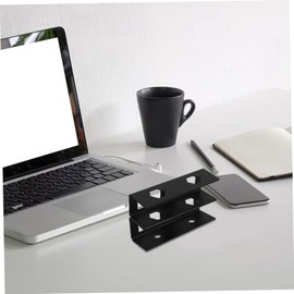 SEWACC 1 Set Under Desk Laptop Mount Double Layer Metal Bracket for Efficient Space Management Easy Installation with Included Screws Suitable for Laptops Keyboards and Cables Black
