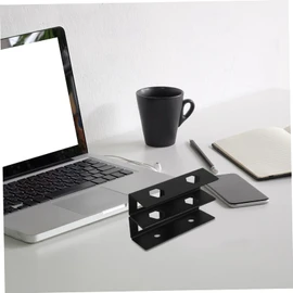 SEWACC 1 Set Under Desk Laptop Mount Double Layer Metal Bracket for Efficient Space Management Easy Installation with Included Screws Suitable for Laptops Keyboards and Cables Black