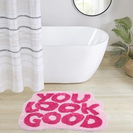 You Look Good Bath Mat Cute Bathroom Rugs Non Slip Microfiber Absorbent Bathroom Rugs Funny Bathroom Decor for Apartment Black Bath mat for Tub and Shower,Machine Washable - Color: Pink, Size: 32''*23''
