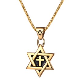 JewelryWe Star of David Pendant Necklace Men's Vintage Stainless Steel Chain with Hexagram Jewish Six-pointed Star Pendant Religious Amulet Jewellery Silver, Stainless Steel