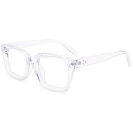 LOJUDI Thick Square Frame Glasses - Clear Lens Glasses Women Men Anti Blue Light Blocking Fake Computer Glasses-Blue Light/Transparent