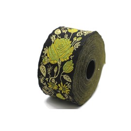 50089 - Bobina de 11 yardas de 1.95 pulgadas, color amarillo, negro, rosa, cinta de tela jacquard, borde tela, bordado floral, cinta de encaje, accesorios para manualidades