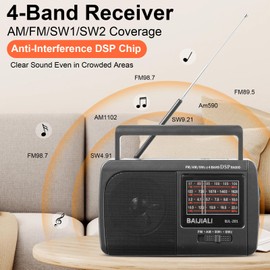 Portable AM/FM/SW1/SW2 Shortwave Radio - Retro Transistor Design with 3W Speaker, Battery Operated for Home Use, Outdoor & Emergency Survival (BJL-201)