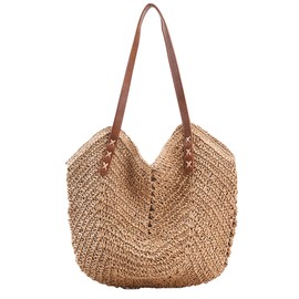 Straw Beach Bags for Women Summer Beach Tote Bag With Zipper Large Soft Woven Straw Shoulder Summer Vacation Purse