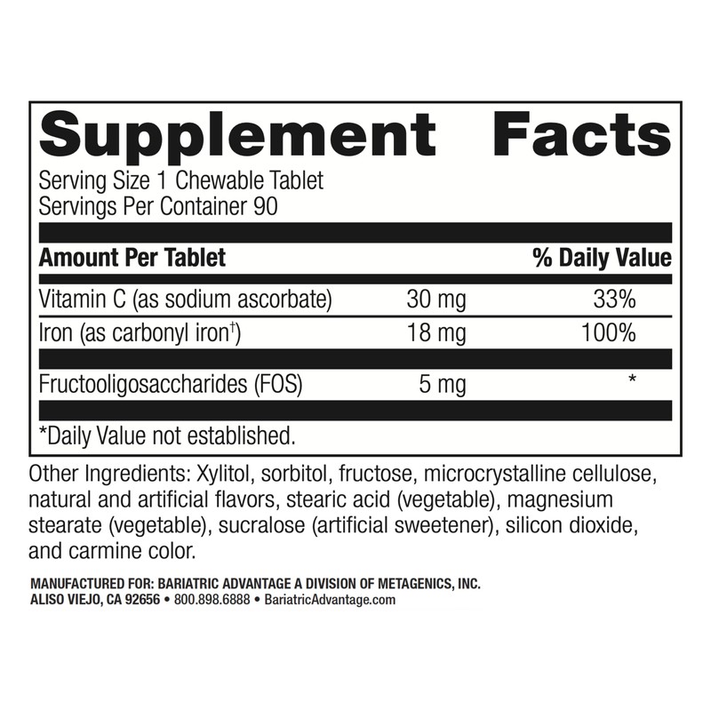 Bariatric Advantage Iron 18 mg with Vitamin C Chewable -