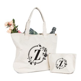 TOPDesign Initial Canvas Tote Bag, PersonalizedY Present Bag, Suitable for Wedding, Birthday, Beach, Holiday, is a Great Gift for Women, Mom, Teachers, Friends, Bridesmaids (Letter Z)