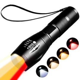 YZYOE Red Light Tactical Flashlight, 4 in 1 White, Yellow, Amber, Red Light, Rechargeable, 1800K Warm Light for Eye Care, Hunting, Hiking, Wildlife Observation