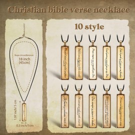 Sureio 20 Pcs Spanish Christian Necklace for Women Men Vintage Bible Verse Bar Necklaces with Cowhide Leather Rope Chain Inspirational Religious Jewelry Gifts for Prayer Church Mother's Day Birthday