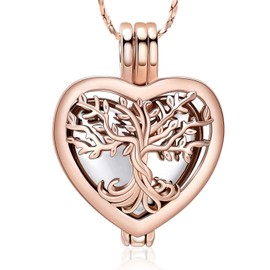 QGJNSGC Cremation Jewellery Heart Urn Necklaces for Ashes for Women Flower Memorial Mini Keepsake Ash Hollow Pendant, Stainless Steel, Zircon