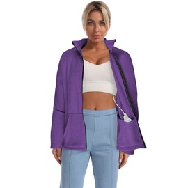 Mastectomy Shirts with Drain Pockets for Women Post Mastectomy Recovery Must Haves After Breast Surgery Zip Fleece Clothing Purple M