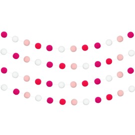 WILLBOND 4 Pieces 39.4 Feet Colorful Pom Pom Garland 128 Pcs Rainbow Pompom Balls Hanging Bunting Ornament for Office Home Hanging Gay Pride Day Party Decoration(Romantic Colors)