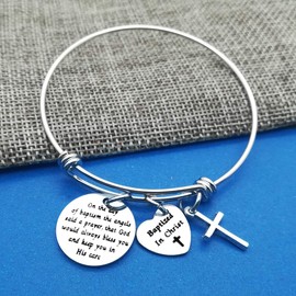 Adult Baptism Gifts Baptized in Christ Bangle Bracelet Women Baptism Gift On The Day of Baptized Christian Bracelet Teen Baptism Expandable Bangle Religious Gift for Family Friends Jewelry