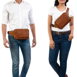 STILORD 'Boston' Belt Bag Leather Vintage Pouch Bag for 8,4 inch Tablets Camera Festival Waist Bag Bum Bag for Men and Women Genuine Leather, Colour:Cognac-Brown