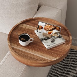 Semjar Acacia Wood Couch Arm Tray Table,11.8 Inch Adjustable Round Sofa Arm Tray,Wooden Armrest Table for Couches Chair,Trayble Couch Companion Armchair Table for Eating