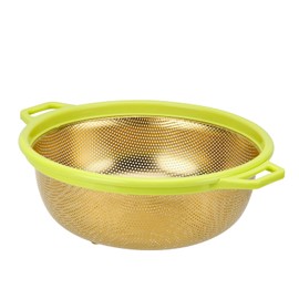 Raings 5Qt Stainless Steel Colander with Handle, Metal Strainer for Washing Pasta, Spaghetti, Berry, Veggies, Fruits, Noodles, Mesh Colander for Kitchen, Dishwasher Safe, Gold