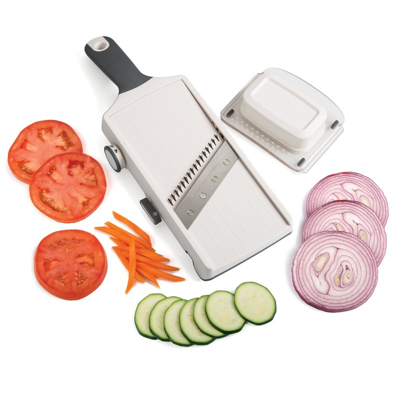 Progressive Hand-Held Adjustable Julienne and Slicer - Angled Stainless Steel