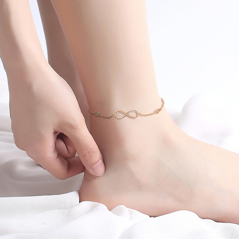 Infinity Anklet Bracelet 925 Sterling Silver Endless Love Symbol Ankle