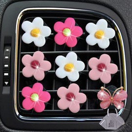 Cute Daisy Air Vent Clips 9 Pcs Flower Car Air Fresheners Vent Clips Charms Car Diffuser Vent Clip Car Decor Car Interior Decoration Cute Car Accessories for Women (White&Pink&Light Pink)