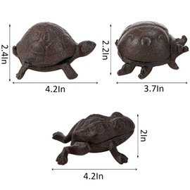 WUWEOT Cast Iron Key Hider Outside Set of 3, Outdoor Spare Key Holder, Secret One Key Hider, Garden Decoration Small Statues Ornament (Turtle Frog Ladybug)