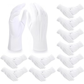 Koundeneko White Gloves, Set of 10 Pairs, For Ceremonies, Formal, White, Plain, High Elasticity, Backless Gloves, Formal, Security, Jewelry Gloves, Unisex, For Ceremonial Occasions