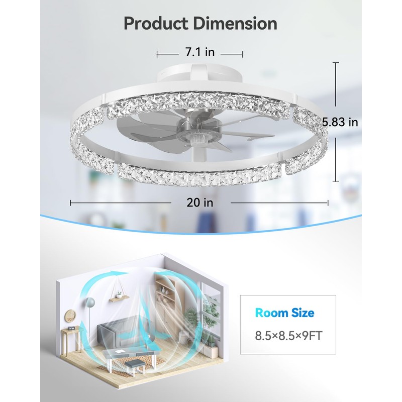 addlon Ceiling Fans with Lights and Remote, 20'' Low Profile