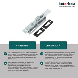 KOTARBAU® Hook Lock Sliding Gates Mortise Lock H-50 Sliding Door Lock Hook Latch Lock Galvanised Corrosion Resistant Strike Plate Entrance Gate