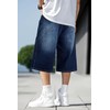 TANDAGI Men Baggy Denim Shorts Y2k Dark Blue Loose Fit