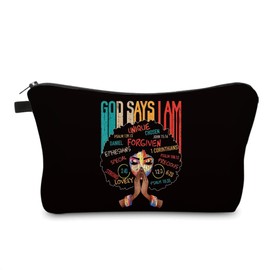 God Says I Am Unique African American Makeup Bag – Black Empowerment Cosmetic Organizer for Women, Inspirational Quote Gift for Black Girl Magic & Self-Love
