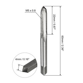 sourcing map 4pcs Metric Thread Taps M5 x 0.8 H2 High Speed Steel Straight Flutes Machine Screw Taps Threading Tapping Repair Tools