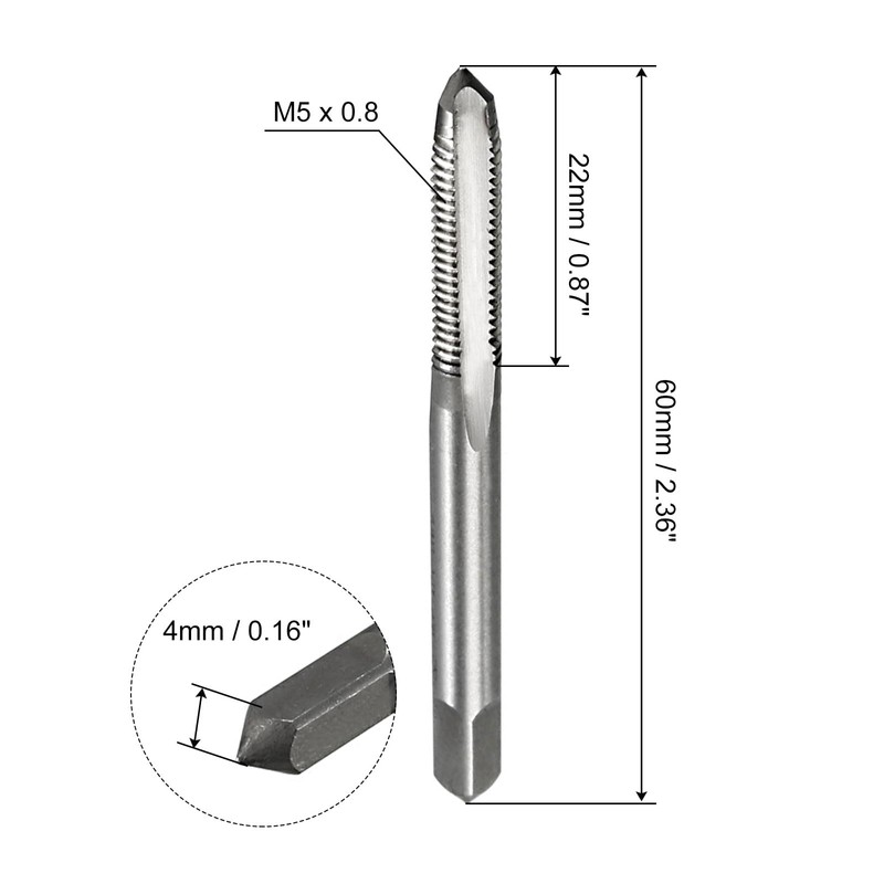 sourcing map 4pcs Metric Thread Taps M5 x 0.8 H2