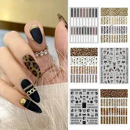 Black and White Lattice Houndstooth Pattern Nail Stickers Lattice Series Nail Stickers for Gel Nail Resin Embedded Nail Art (6 Leopards)