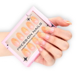 LBPEPAMZ 30Pcs Summer Press on Nails Short Almond Fake Nails with 3D Shell Pearl Design Yellow Ombre French Tip Acrylic False Nails Tropical Ocean Vacation Full Cover Glossy Glue on Nails for Women