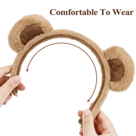 Homoyoyo Bear Ears Headband 3 Pieces Bear Ears Plush Animal Ears and Horns Headband for Party Celebrations Trips Decoration Cosplay Dress Up Costume Make Up Waschlemes Face Women Gift